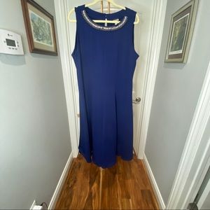 Blue sleeveless dress w/ beaded neckline